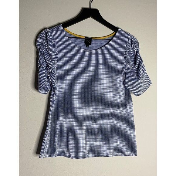 W5 Textured Knit Puff Sleeve Top in Blue & White Size M - Picture 1 of 5